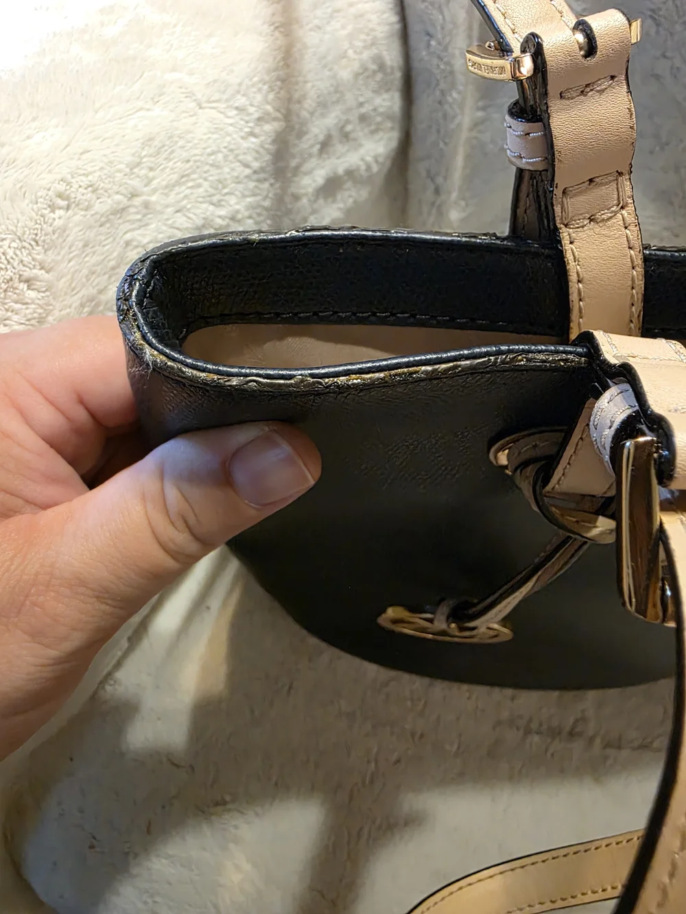 Michael Kors Black Leather Tote with Beige Straps